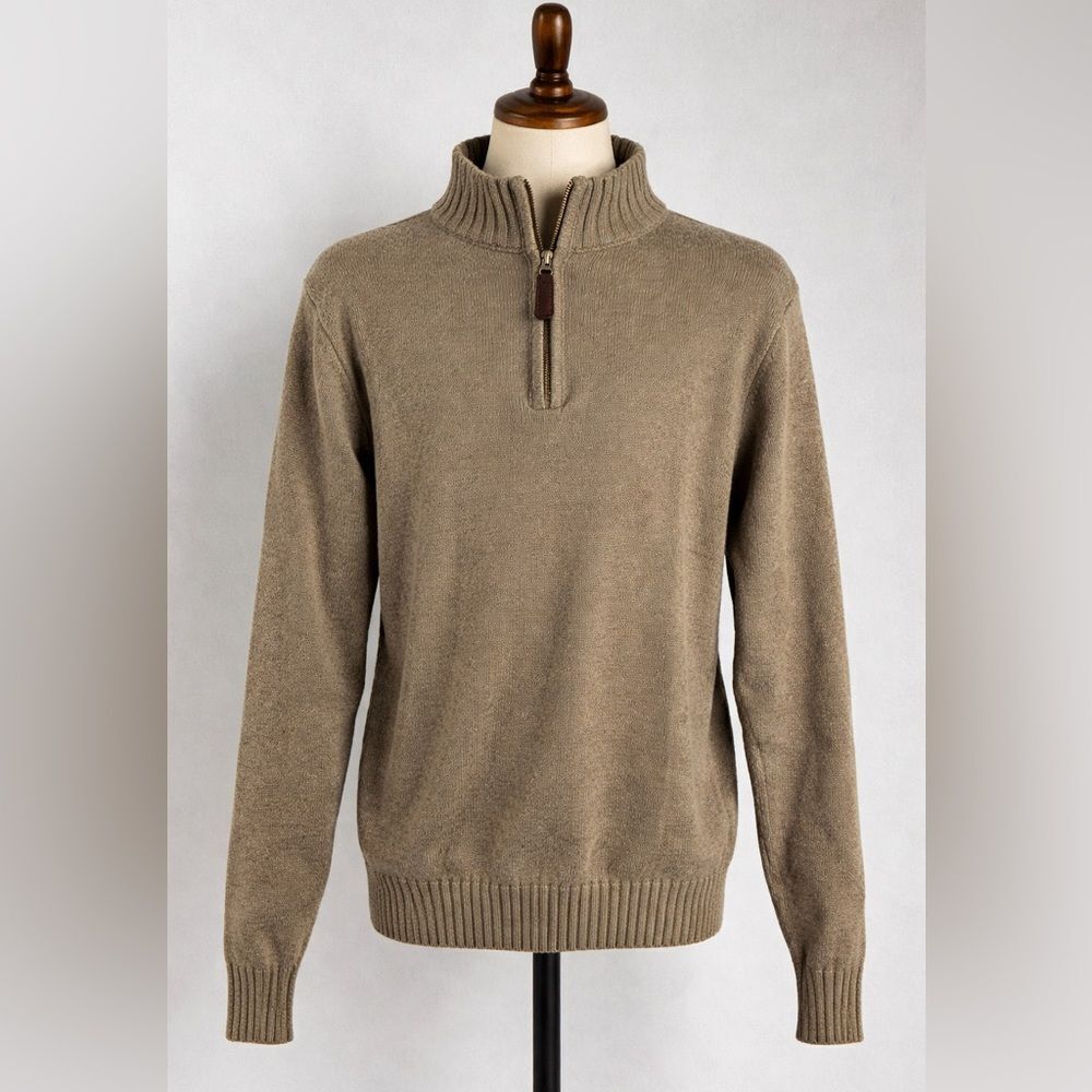 Oscar de la Renta Men’s Quarter Zip Knit Sweater | Leather Pull | Quiet Luxury - Picture 2 of 10